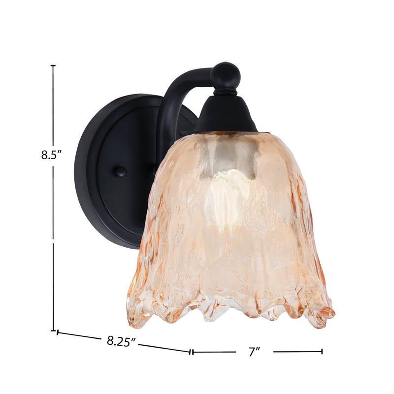 Toltec Paramount 7in 1-Light Wall Sconce | Modern Matte Black and Amber Lava Glass | Bathroom & Hallway Accent Light | Model 3421-MB-4233