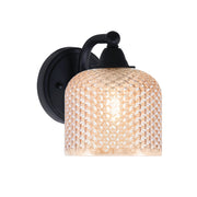 Toltec Paramount 6in 1-Light Wall Sconce | Industrial Matte Black and Amber Textured Glass | Hallway & Bedroom Accent | 6 x 7.5 x 8 in | Model 3421-MB-4613