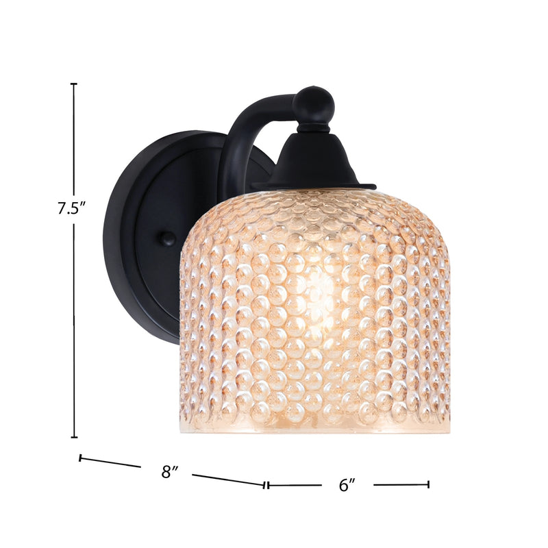 Toltec Paramount 6in 1-Light Wall Sconce | Industrial Matte Black and Amber Textured Glass | Hallway & Bedroom Accent | 6 x 7.5 x 8 in | Model 3421-MB-4613