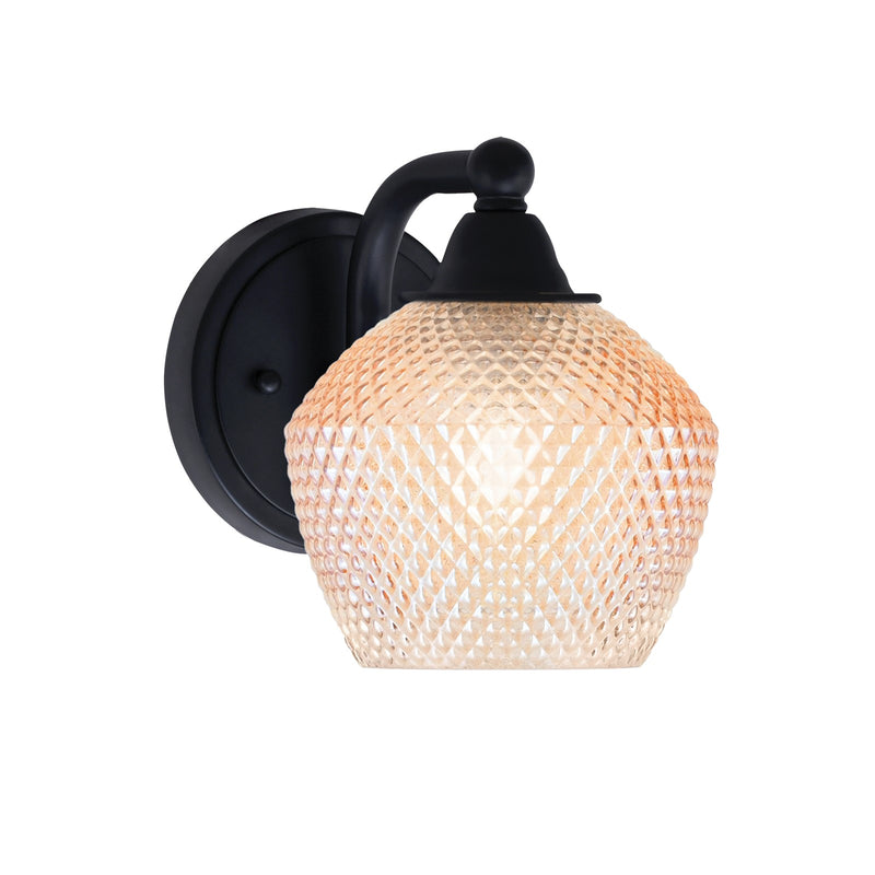 Toltec Paramount 6in 1-Light Wall Sconce | Industrial Matte Black Steel and Amber Textured Glass | Hallway & Bedroom Accent | 6 x 7.5 x 8 in | Model 3421-MB-4623