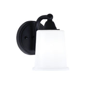 Toltec Paramount 1-Light Wall Sconce | Modern Matte Black and White Opal Glass | Bathroom & Hallway Vanity Light | Model 3421-MB-5031