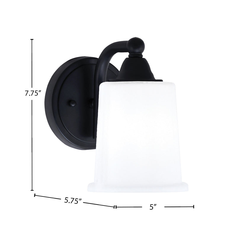 Toltec Paramount 1-Light Wall Sconce | Modern Matte Black and White Opal Glass | Bathroom & Hallway Vanity Light | Model 3421-MB-5031