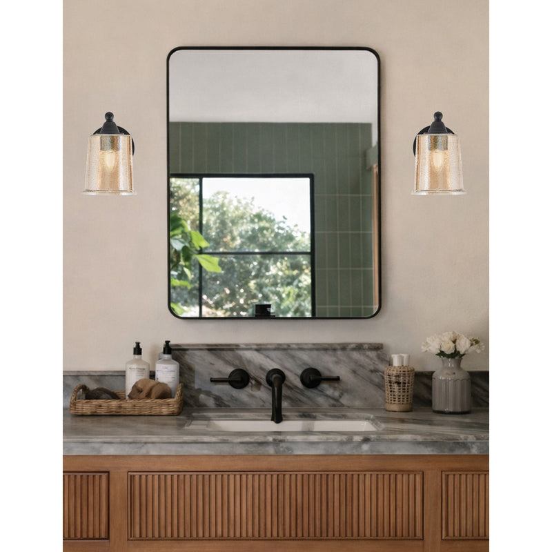 Toltec Paramount 1-Light Wall Sconce | Modern Matte Black and Amber Bubble Glass | Bathroom & Hallway Vanity Light | Model 3421-MB-5033