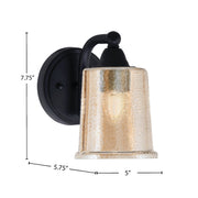 Toltec Paramount 1-Light Wall Sconce | Modern Matte Black and Amber Bubble Glass | Bathroom & Hallway Vanity Light | Model 3421-MB-5033