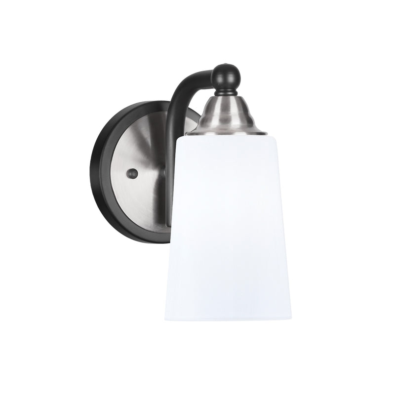 Toltec Paramount 9in 1-Light Wall Sconce | Modern Matte Black and Brushed Nickel with White Opal Glass | Bathroom & Hallway | Model 3421-MBBN-261