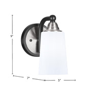 Toltec Paramount 9in 1-Light Wall Sconce | Modern Matte Black and Brushed Nickel with White Opal Glass | Bathroom & Hallway | Model 3421-MBBN-261