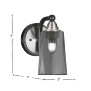 Toltec Paramount 9in 1-Light Wall Sconce | Modern Matte Black and Brushed Nickel with Smoke Bubble Glass | Bathroom & Hallway | Model 3421-MBBN-262