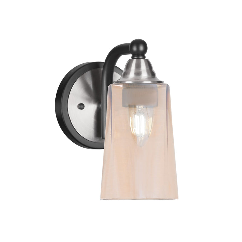 Toltec Paramount 9in 1-Light Wall Sconce | Modern Matte Black and Brushed Nickel with Amber Gradient Glass | Bathroom & Hallway | Model 3421-MBBN-263