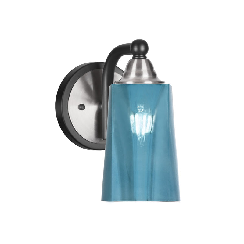 Toltec Paramount 9in 1-Light Wall Sconce | Modern Matte Black and Brushed Nickel with Blue Gradient Glass | Bathroom & Hallway | Model 3421-MBBN-265