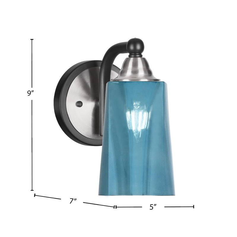 Toltec Paramount 9in 1-Light Wall Sconce | Modern Matte Black and Brushed Nickel with Blue Gradient Glass | Bathroom & Hallway | Model 3421-MBBN-265