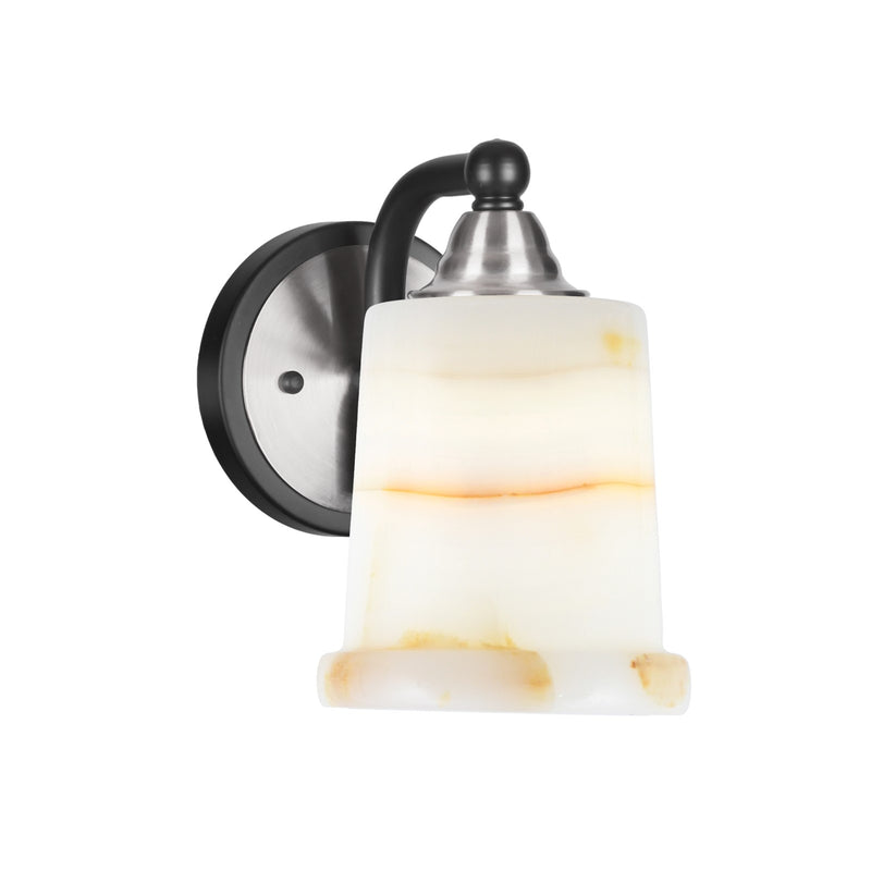 Toltec Paramount 5in 1-Light Wall Sconce | Industrial Matte Black and Brushed Nickel Natural Stone Shade | Bedroom & Hallway | Model 3421-MBBN-4128
