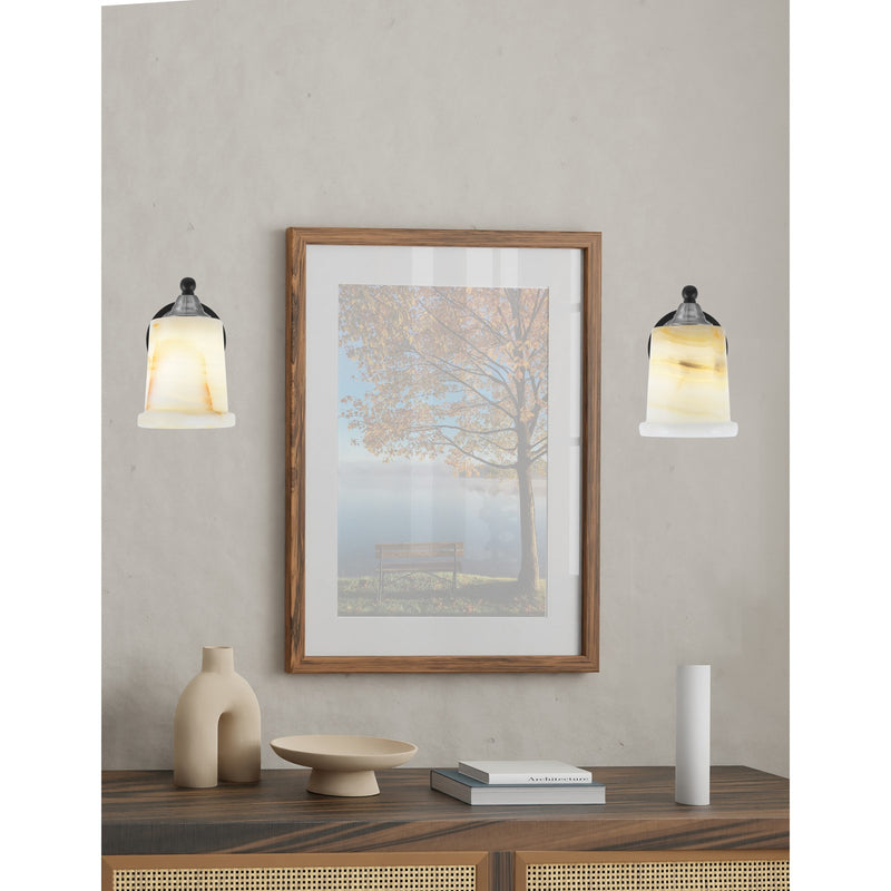 Toltec Paramount 5in 1-Light Wall Sconce | Industrial Matte Black and Brushed Nickel Natural Stone Shade | Bedroom & Hallway | Model 3421-MBBN-4128
