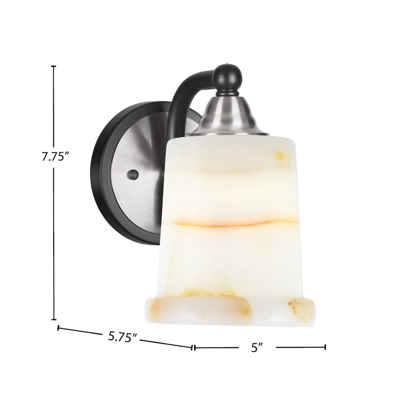 Toltec Paramount 5in 1-Light Wall Sconce | Industrial Matte Black and Brushed Nickel Natural Stone Shade | Bedroom & Hallway | Model 3421-MBBN-4128