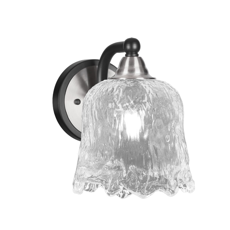 Toltec Paramount 7in 1-Light Wall Sconce | Modern Matte Black and Brushed Nickel with Clear Lava Glass | Bathroom & Hallway | Model 3421-MBBN-4230