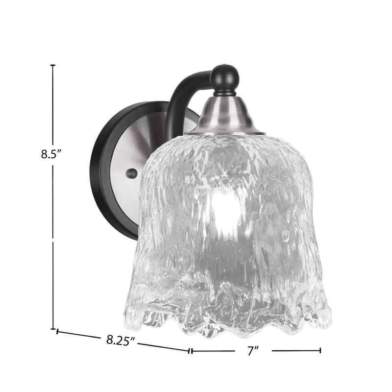 Toltec Paramount 7in 1-Light Wall Sconce | Modern Matte Black and Brushed Nickel with Clear Lava Glass | Bathroom & Hallway | Model 3421-MBBN-4230