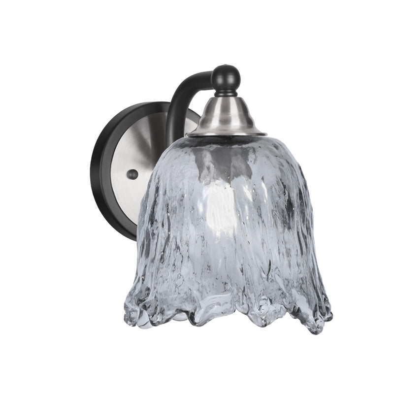Toltec Paramount 7in 1-Light Wall Sconce | Industrial Matte Black and Brushed Nickel Smoke Lava Glass | Bedroom & Hallway | Model 3421-MBBN-4232