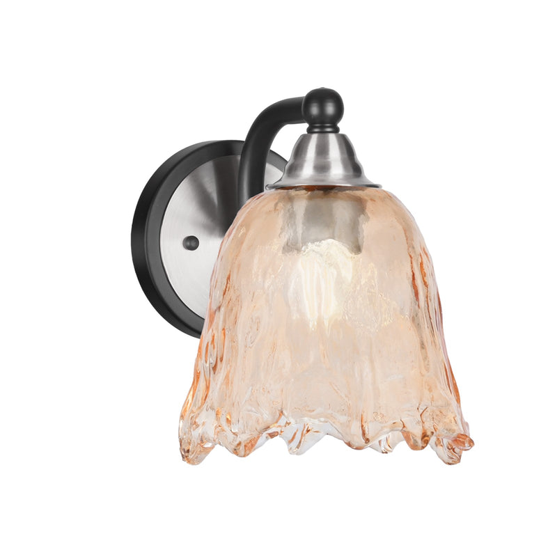 Toltec Paramount 7in 1-Light Wall Sconce | Industrial Matte Black and Brushed Nickel Amber Lava Glass | Bedroom & Hallway | Model 3421-MBBN-4233