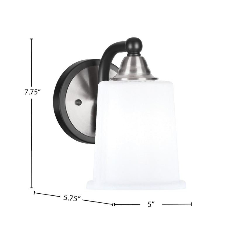 Toltec Paramount 5in 1-Light Wall Sconce | Modern Matte Black and Brushed Nickel with White Opal Glass | Bathroom & Hallway | Model 3421-MBBN-5031
