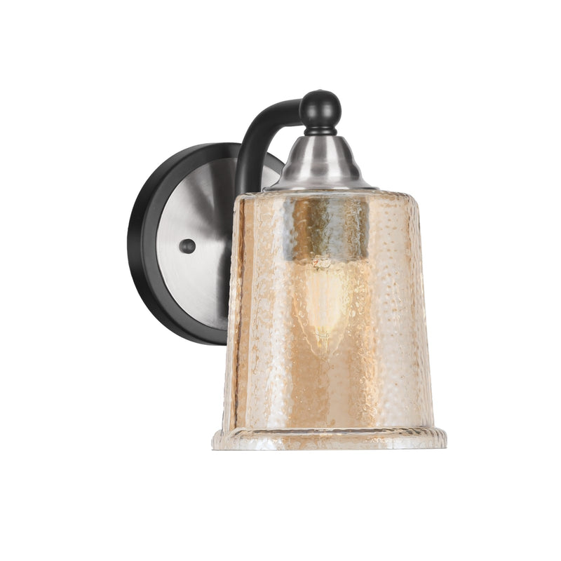 Toltec Paramount 5in 1-Light Wall Sconce | Modern Matte Black and Brushed Nickel with Amber Bubble Glass | Bathroom & Hallway | Model 3421-MBBN-5033