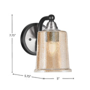 Toltec Paramount 5in 1-Light Wall Sconce | Modern Matte Black and Brushed Nickel with Amber Bubble Glass | Bathroom & Hallway | Model 3421-MBBN-5033