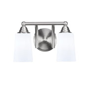 Toltec Paramount 2-Light Bath Bar | Transitional Brushed Nickel and White Opal Glass | Bathroom Vanity & Powder Room | 7.25 x 8.75 in | Model 3422-BN-261