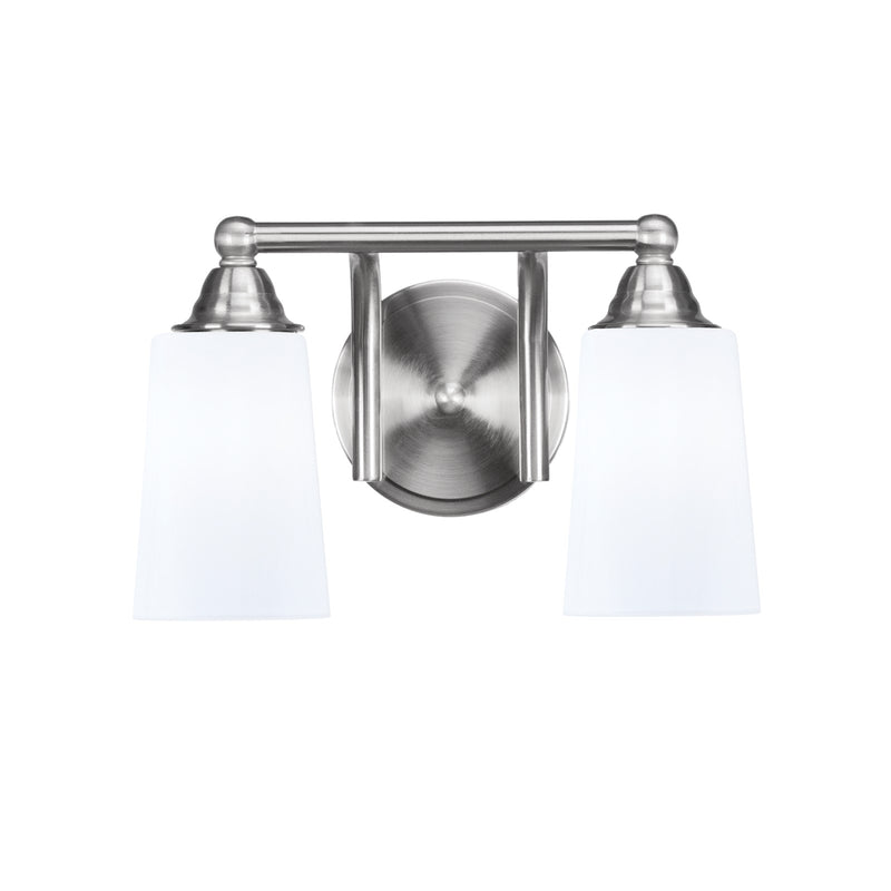 Toltec Paramount 2-Light Bath Bar | Transitional Brushed Nickel and White Opal Glass | Bathroom Vanity & Powder Room | 7.25 x 8.75 in | Model 3422-BN-261