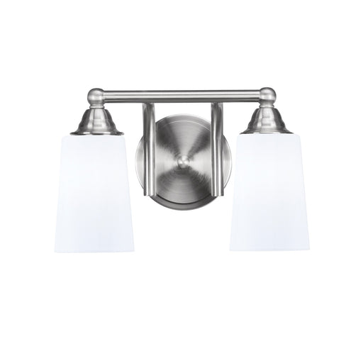 Toltec Paramount 2-Light Bath Bar | Transitional Brushed Nickel and White Opal Glass | Bathroom Vanity & Powder Room | 7.25 x 8.75 in | Model 3422-BN-261