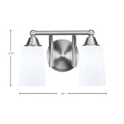 Toltec Paramount 2-Light Bath Bar | Transitional Brushed Nickel and White Opal Glass | Bathroom Vanity & Powder Room | 7.25 x 8.75 in | Model 3422-BN-261