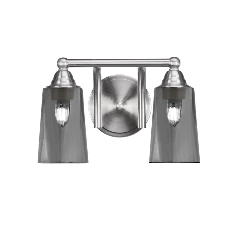 Toltec Paramount 2-Light Bath Bar | Transitional Brushed Nickel and Smoke Bubble Glass | Bathroom Vanity & Powder Room | 7.25 x 8.75 in | Model 3422-BN-262