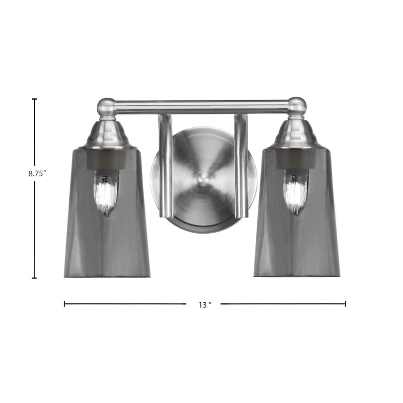 Toltec Paramount 2-Light Bath Bar | Transitional Brushed Nickel and Smoke Bubble Glass | Bathroom Vanity & Powder Room | 7.25 x 8.75 in | Model 3422-BN-262