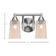 Toltec Paramount 2-Light Bath Bar | Transitional Brushed Nickel and Amber Gradient Glass | Bathroom Vanity & Powder Room | 7.25 x 8.75 in | Model 3422-BN-263