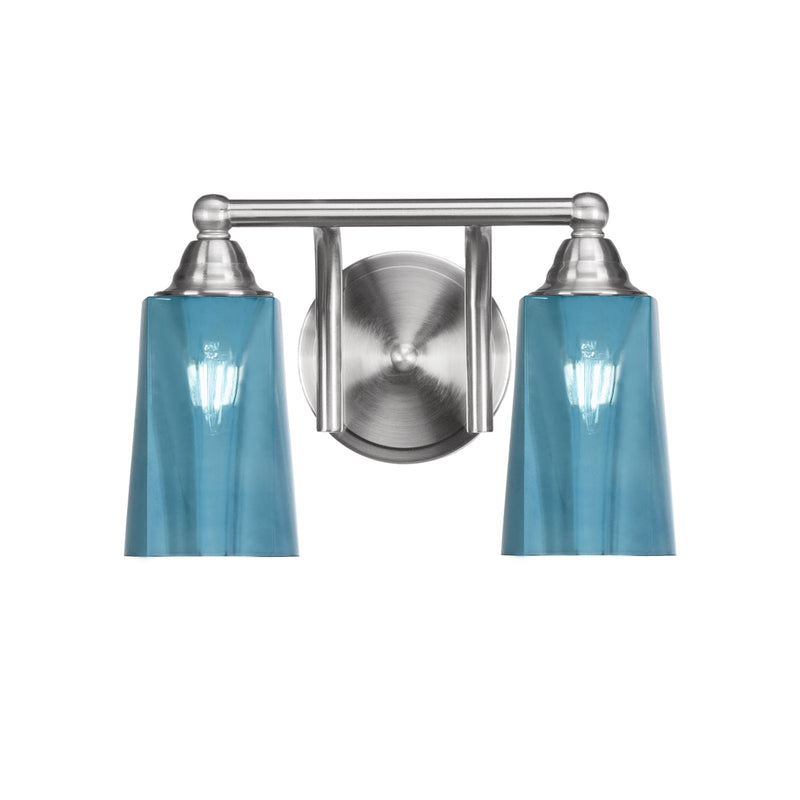 Toltec Paramount 2-Light Bath Bar | Transitional Brushed Nickel and Blue Gradient Glass | Bathroom Vanity & Powder Room | 7.25 x 8.75 in | Model 3422-BN-265