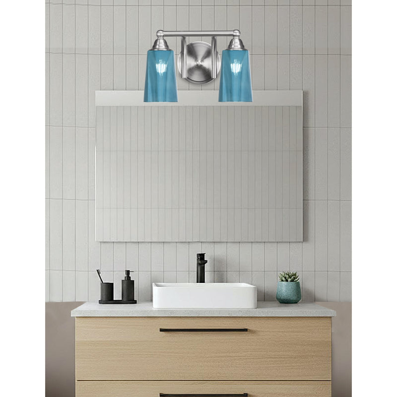 Toltec Paramount 2-Light Bath Bar | Transitional Brushed Nickel and Blue Gradient Glass | Bathroom Vanity & Powder Room | 7.25 x 8.75 in | Model 3422-BN-265