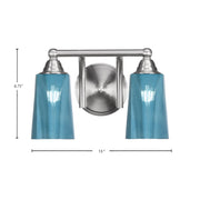 Toltec Paramount 2-Light Bath Bar | Transitional Brushed Nickel and Blue Gradient Glass | Bathroom Vanity & Powder Room | 7.25 x 8.75 in | Model 3422-BN-265