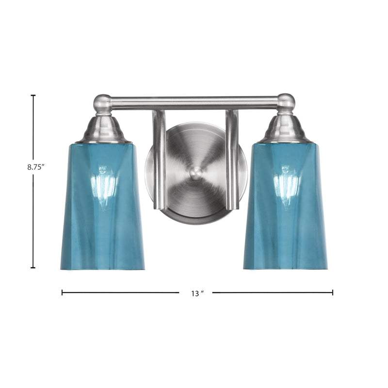 Toltec Paramount 2-Light Bath Bar | Transitional Brushed Nickel and Blue Gradient Glass | Bathroom Vanity & Powder Room | 7.25 x 8.75 in | Model 3422-BN-265
