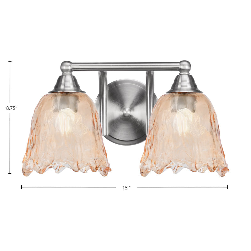 Toltec Paramount 2-Light Bath Bar | Brushed Nickel and Amber Lava Glass | Bathroom & Powder Room Vanity Light | 8 x 8.75 in | Model 3422-BN-4233