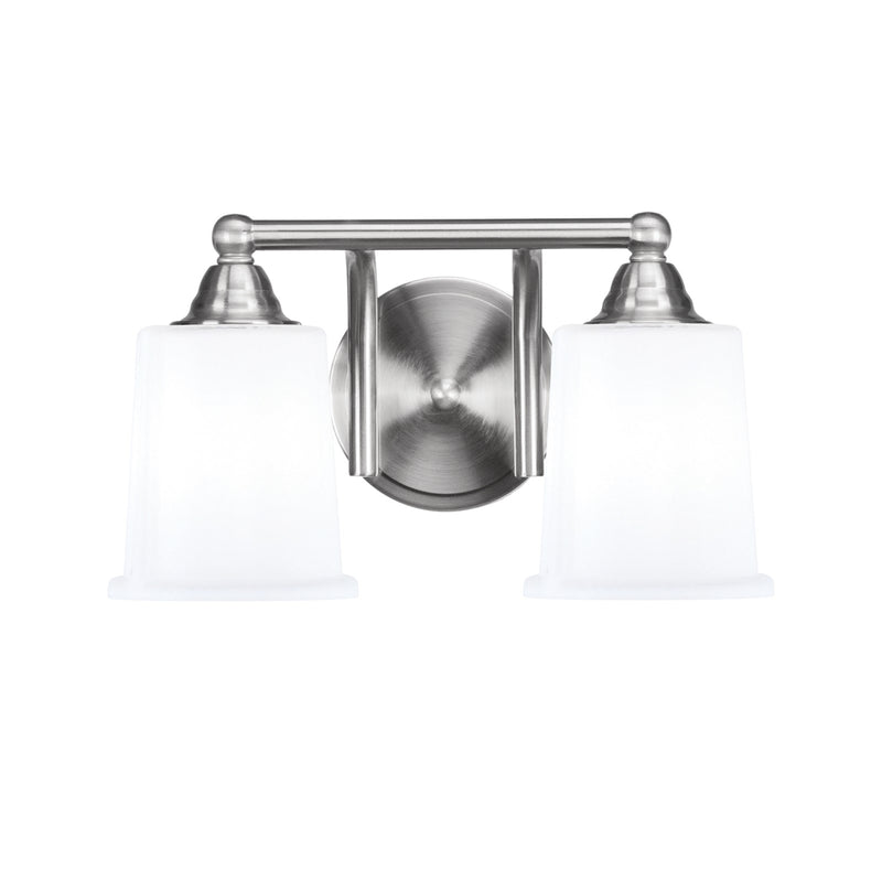 Toltec Paramount 2-Light Bath Bar | Brushed Nickel and White Opal Glass | Bathroom Vanity & Powder Room | 7.25 x 7.75 in | Model 3422-BN-5031