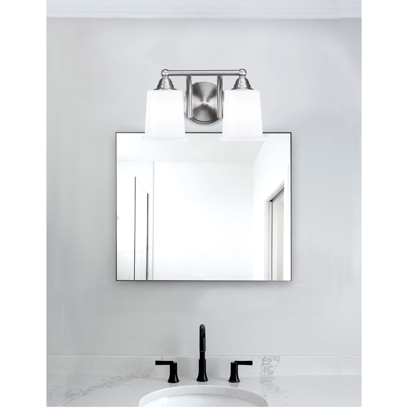 Toltec Paramount 2-Light Bath Bar | Brushed Nickel and White Opal Glass | Bathroom Vanity & Powder Room | 7.25 x 7.75 in | Model 3422-BN-5031