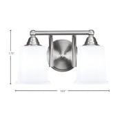 Toltec Paramount 2-Light Bath Bar | Brushed Nickel and White Opal Glass | Bathroom Vanity & Powder Room | 7.25 x 7.75 in | Model 3422-BN-5031