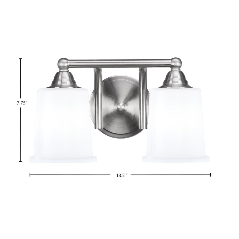 Toltec Paramount 2-Light Bath Bar | Brushed Nickel and White Opal Glass | Bathroom Vanity & Powder Room | 7.25 x 7.75 in | Model 3422-BN-5031