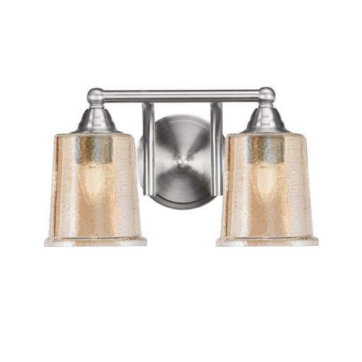 Toltec Paramount 2-Light Bath Bar | Brushed Nickel and Amber Bubble Glass | Bathroom Vanity & Powder Room | 7.25 x 7.75 in | Model 3422-BN-5033
