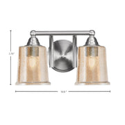 Toltec Paramount 2-Light Bath Bar | Brushed Nickel and Amber Bubble Glass | Bathroom Vanity & Powder Room | 7.25 x 7.75 in | Model 3422-BN-5033