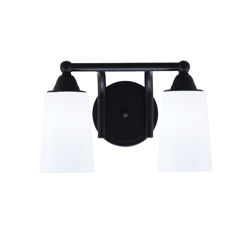 Toltec Paramount 2-Light Bath Bar | Matte Black and White Opal Glass | Bathroom & Powder Room Vanity Light | 7.25 x 8.75 in | Model 3422-MB-261