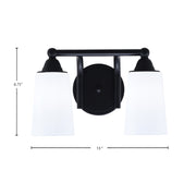 Toltec Paramount 2-Light Bath Bar | Matte Black and White Opal Glass | Bathroom & Powder Room Vanity Light | 7.25 x 8.75 in | Model 3422-MB-261