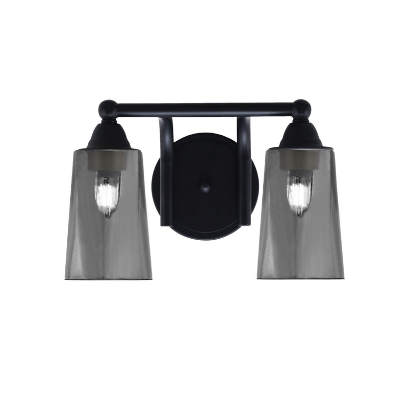 Toltec Paramount 2-Light Bath Bar | Matte Black and Smoke Bubble Glass | Bathroom & Powder Room Vanity Light | 7.25 x 8.75 in | Model 3422-MB-262