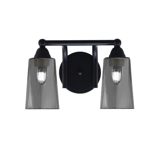 Toltec Paramount 2-Light Bath Bar | Matte Black and Smoke Bubble Glass | Bathroom & Powder Room Vanity Light | 7.25 x 8.75 in | Model 3422-MB-262