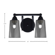 Toltec Paramount 2-Light Bath Bar | Matte Black and Smoke Bubble Glass | Bathroom & Powder Room Vanity Light | 7.25 x 8.75 in | Model 3422-MB-262