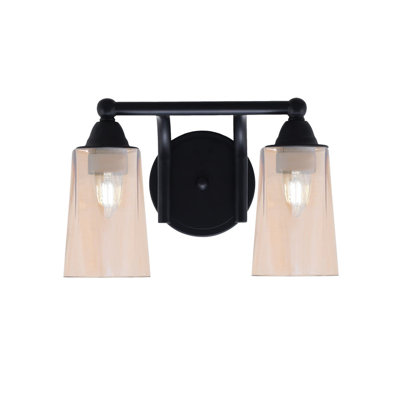 Toltec Paramount 2-Light Bath Bar | Modern Matte Black and Amber Gradient Glass | Bathroom Vanity & Powder Room | 7.25 x 8.75 in | Model 3422-MB-263