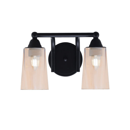 Toltec Paramount 2-Light Bath Bar | Modern Matte Black and Amber Gradient Glass | Bathroom Vanity & Powder Room | 7.25 x 8.75 in | Model 3422-MB-263