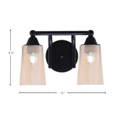 Toltec Paramount 2-Light Bath Bar | Modern Matte Black and Amber Gradient Glass | Bathroom Vanity & Powder Room | 7.25 x 8.75 in | Model 3422-MB-263